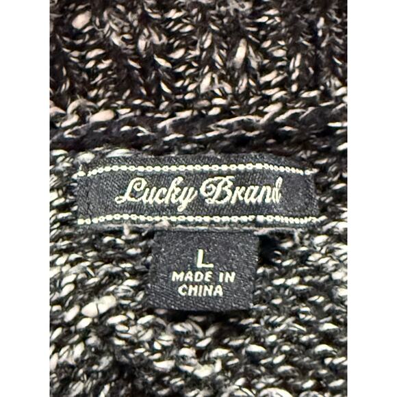 Lucky Brand Black & White Heather Knit Turtleneck Long Sleeve Sweater Top Size L - Picture 8 of 9